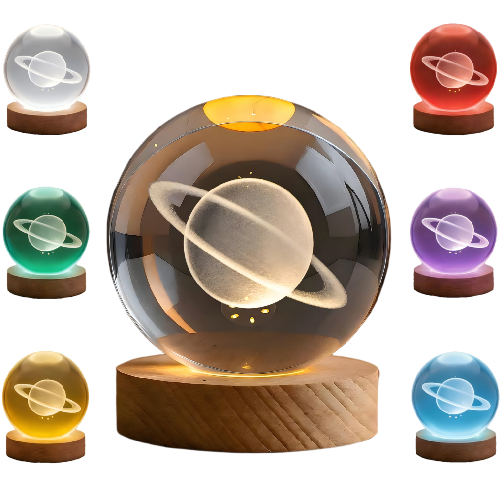 Gift boutique exclusive 16 color shifting cosmic glass ball lamp with sleek wooden pedestal