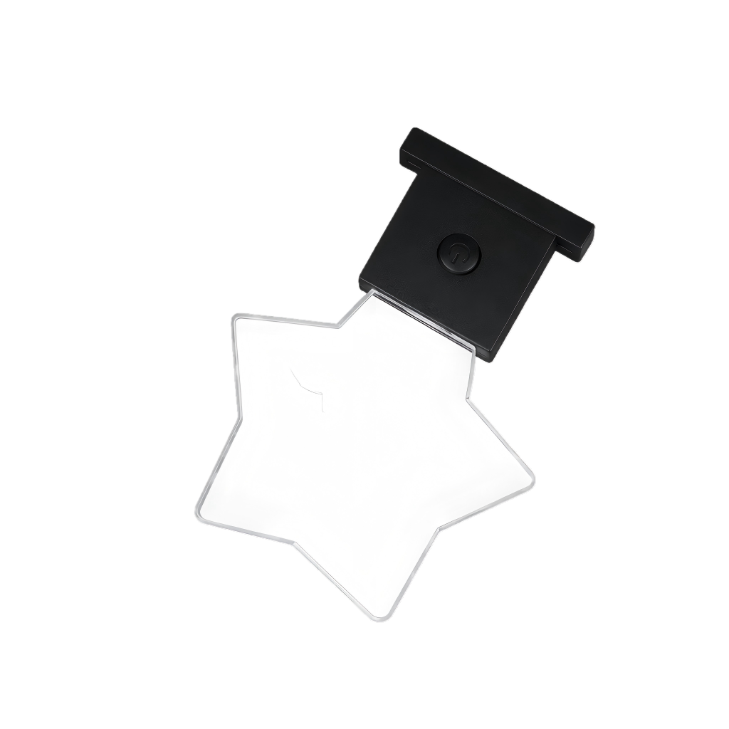 Star black LED fridge magnet with a sharp pentagonal slotted ABS base generating multi color RGB glow